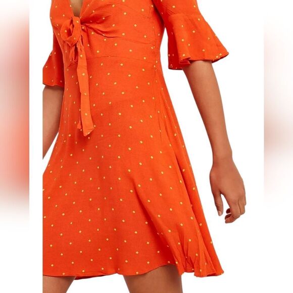 Free People All Yours Orange Polka Dot Mini Dress, Small - Picture 2 of 9